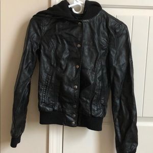 Faux Leather jacket with hood